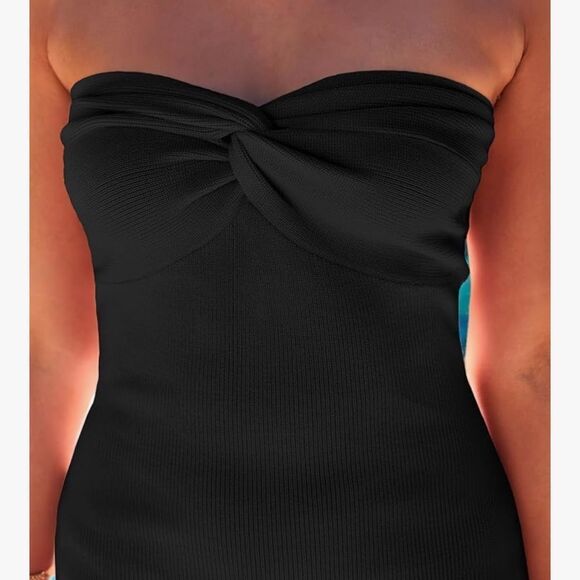 LILLUSORY Knitted Dresses Twisted Front Bodycon Dress with Back Slit - Picture 4 of 10